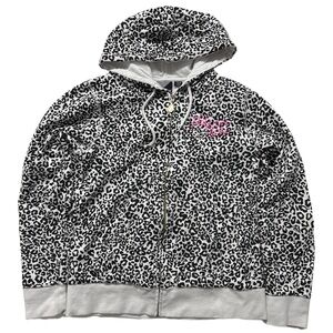 Y2K VOLCOM women's b&w pink animal print full zip hoodie, XL.